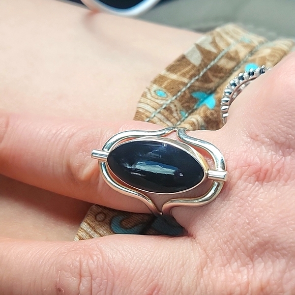Sterling silver 925 sz 8 1/2 turquoise black onyx spin ring w/ a double row band - Picture 2 of 9